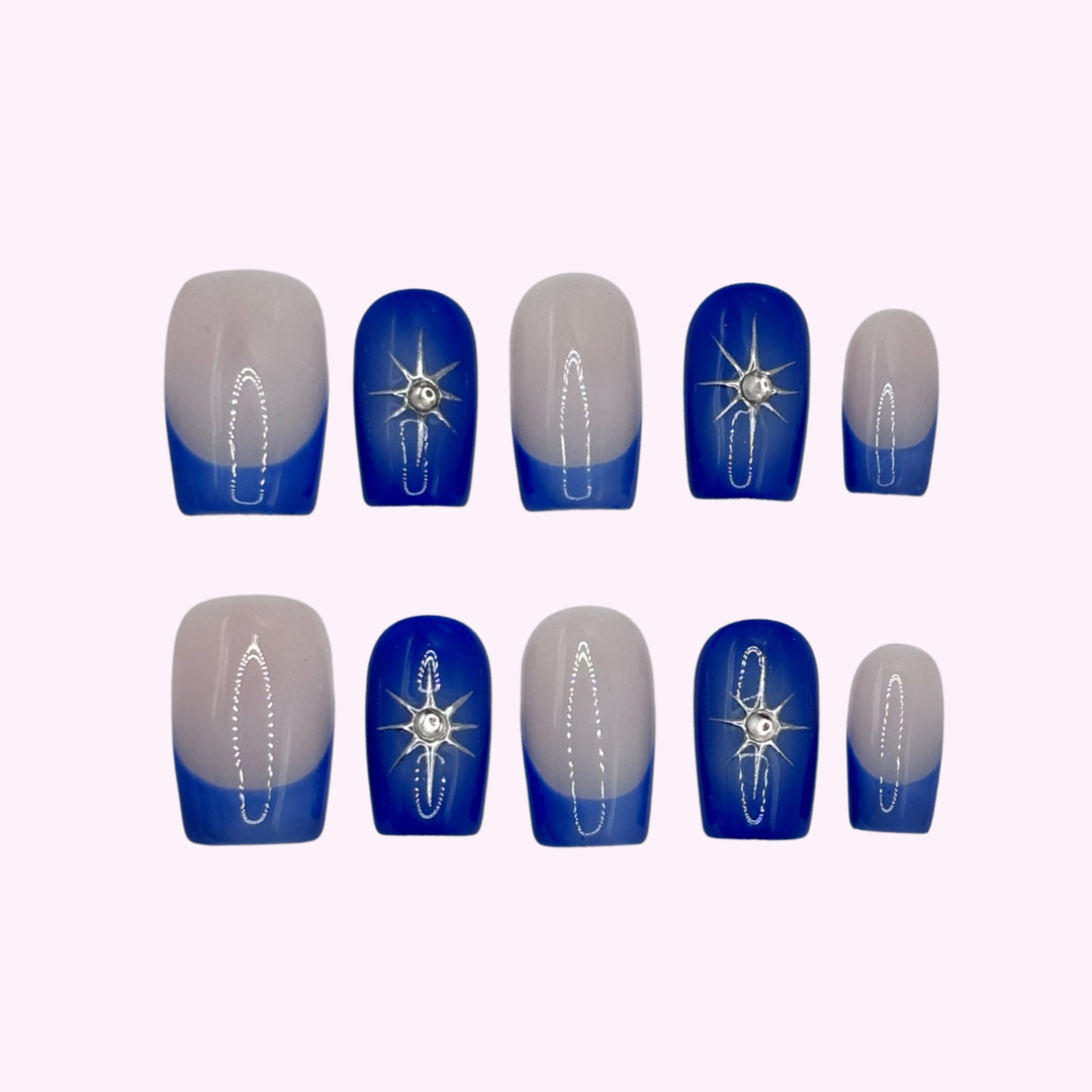 Pinkie Promise Nails Press-Ons Reusable Best Press-on Nails Salon Quality Nails at home Nova Medium Square Press-On Nails Blue Nails Stars Nails