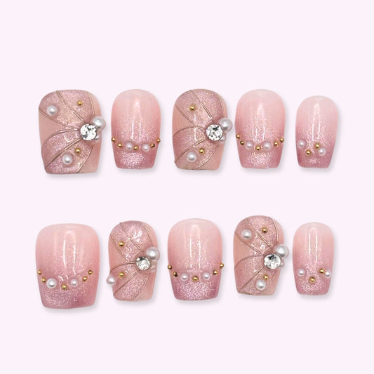Pinkie Promise Nails Press-Ons Reusable Best Press-on Nails Salon Quality Nails at home Ashlee Extra Short Ballerina Press-On Nails