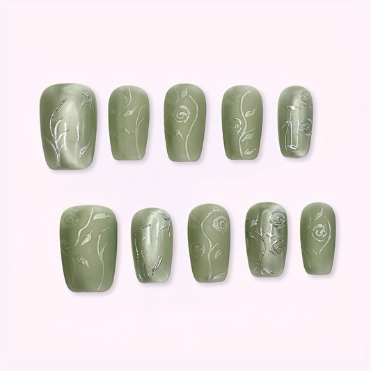 Pinkie Promise Nails Press-Ons Reusable Best Press-on Nails Salon Quality Nails at home Jade Medium Squoval Press-On Nails, Set of green nail art designs