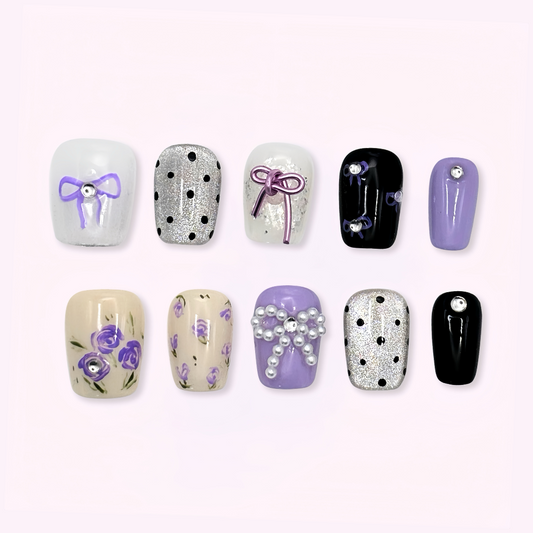 Pinkie Promise Nails Press-Ons Reusable Best Press-on Nails Salon Quality Nails at home Kitty Extra Short Squoval Press-On Nails, Collection of nail art designs with flowers and bows