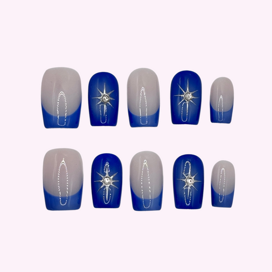 Pinkie Promise Nails Press-Ons Reusable Best Press-on Nails Salon Quality Nails at home Nova Medium Square Press-On Nails Blue Nails Stars Nails
