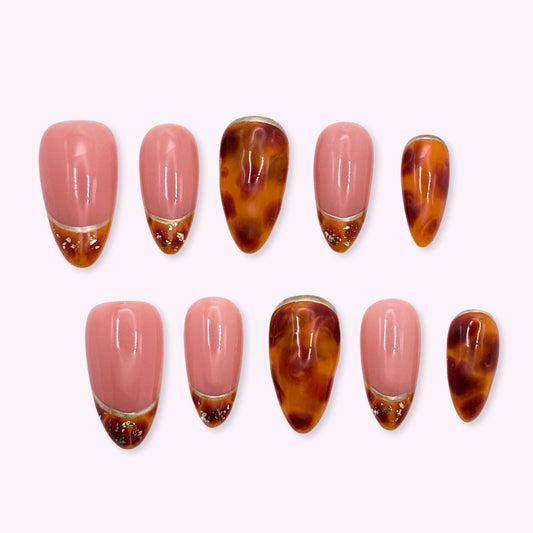 Pinkie Promise Nails Press-Ons Reusable Best Press-on Nails Salon Quality Nails at home Stephanie Medium Almond Press-On Nails Brown Nails