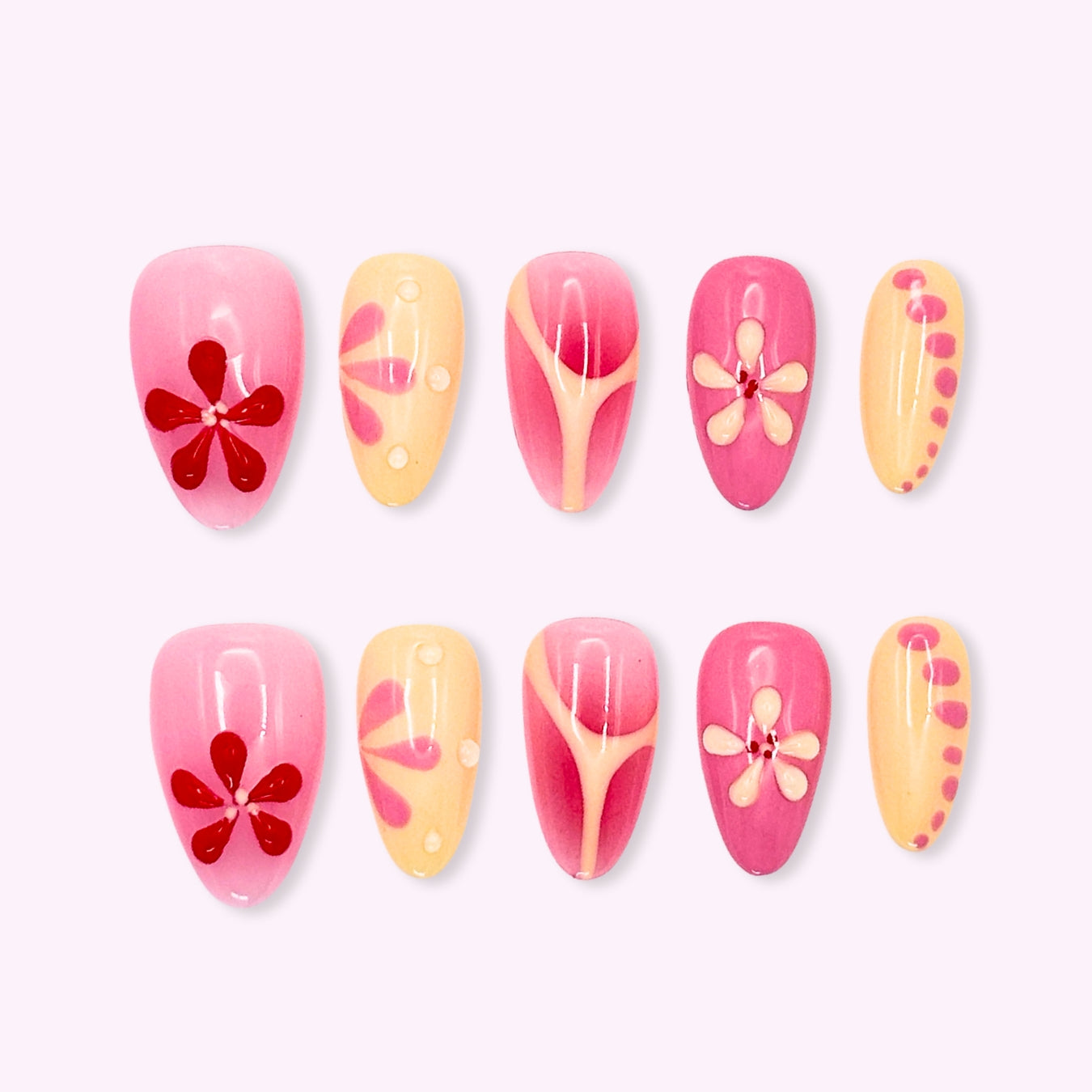 Pinkie Promise Nails Press-Ons Reusable Best Press-on Nails Salon Quality Nails at home Sunny Short Almond Press-On Nails Hawaiian Nails Flowers Nails Pink Butter Nails